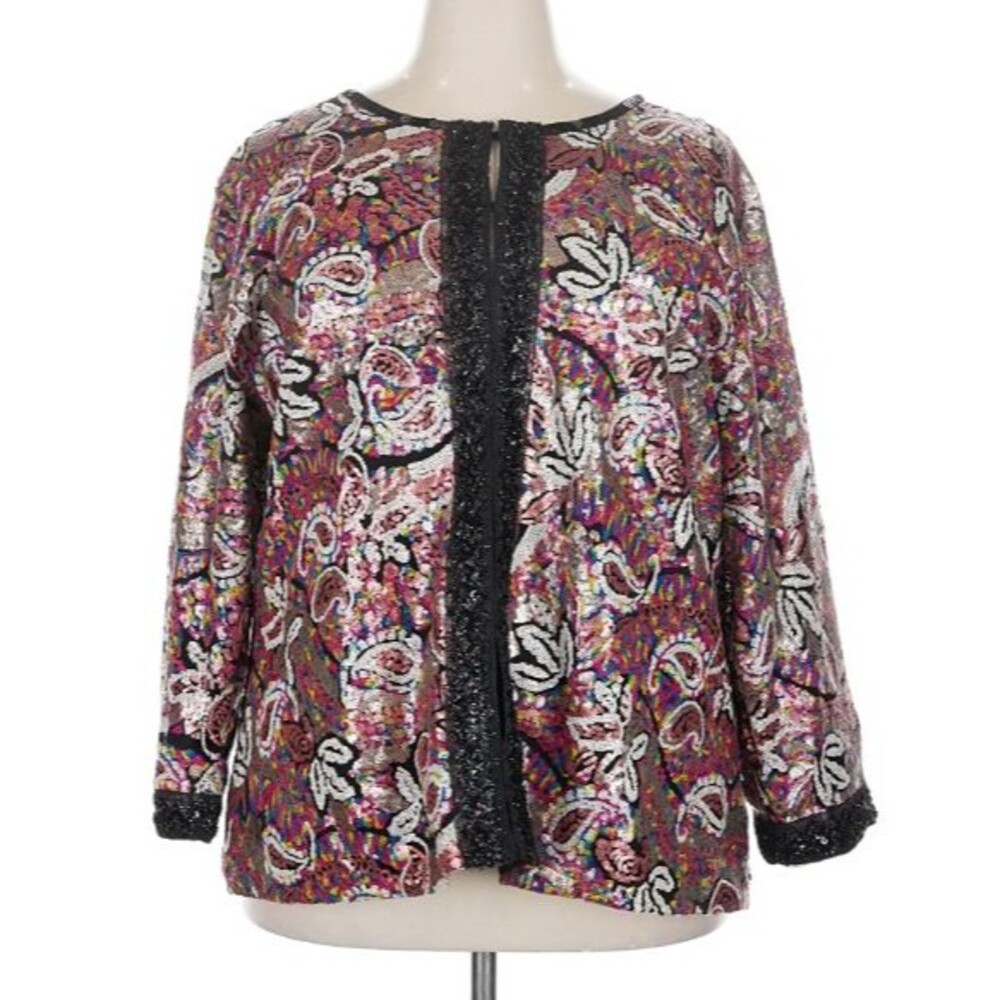 Michael Simon 2X Multicolor Paisley Sequin Beaded Evening Jacket Plus Size